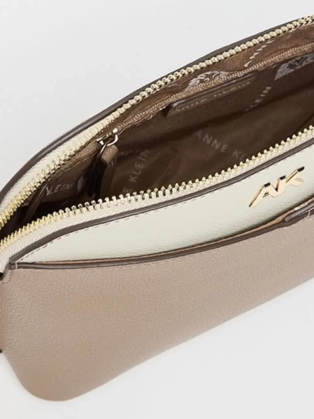 AK Anne Klein Tricolor Pebbled Crossbody Bag in Taupe, Cream & Pink
